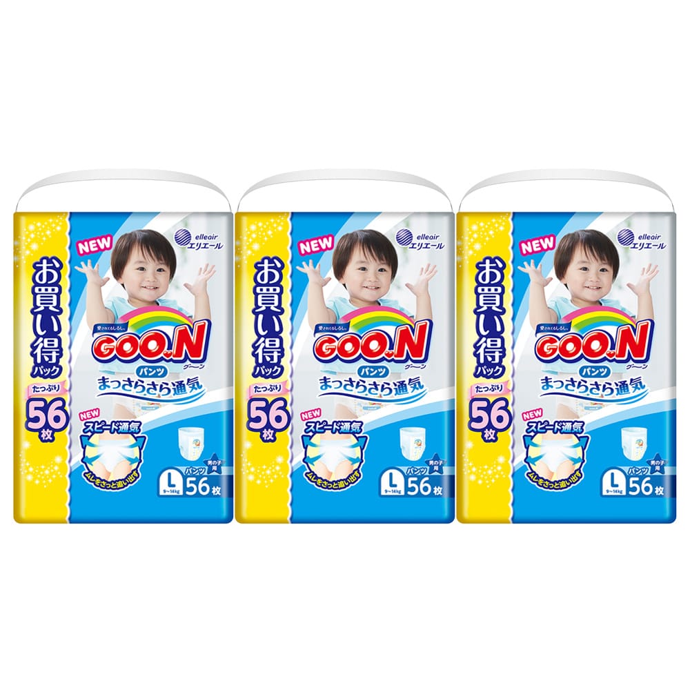 ケース販売 大王製紙 グーン パンツ まっさらさら通気 男の子用 Lサイズ 9 14kg 168枚 56枚 3個 L 男の子用 ベビー 赤ちゃん キッズ用品ホームセンター通販のカインズ