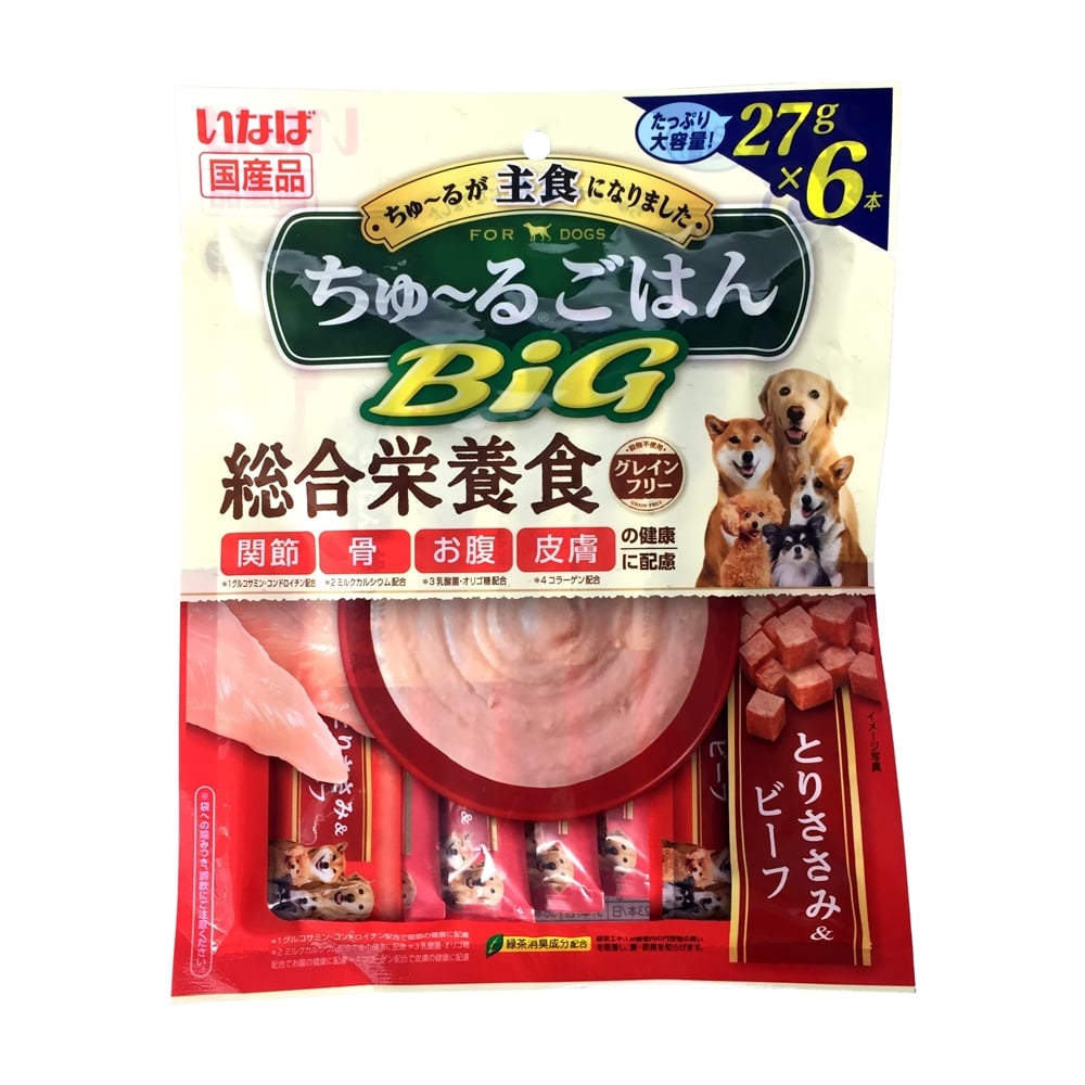 いなば ちゅーるごはん Big とりささみ ビーフ 27g 6本 ペット用品 犬 猫 小動物 ホームセンター通販のカインズ